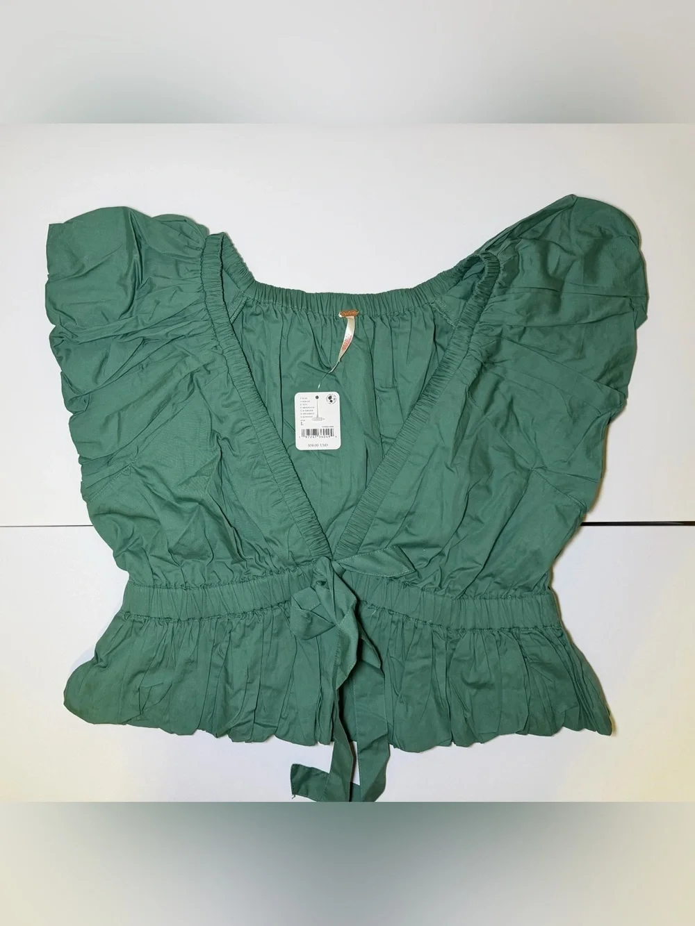 Free People‎ Mermaid Green Crop Bubble Boho Top Feminine NWT whimsical ethereal